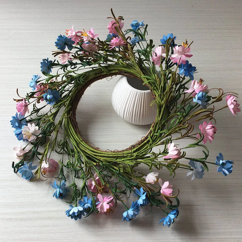 

46cm Artificial flowers silk Daisy wreath DIY weeding Home decoration for the head take photo Door Wall Hanging silk fake flower