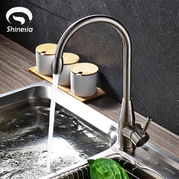 

Stainless Steel Single Mixer Tap Nickel Brushed Kitchen Sink Faucet Swivel Spout Mixer Tap Deck Mounted