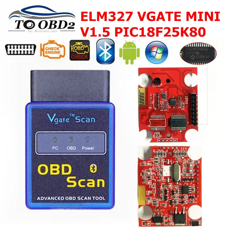 VGATE сканер Мини ELM327 Bluetooth V1.5 OBD2 автомобильный диагностический сканер для Android ELM 327 V 1,5 OBDII OBD 2 Авто диагностический инструмент