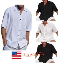 Летние Новые мужские льняные повседневные рубашки с коротким рукавом Стильные Свободные повседневные однотонные Топы модная мужская одежда Большие размеры