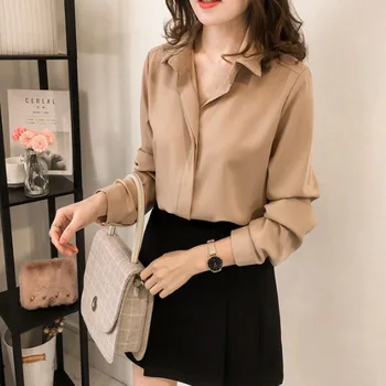 

Women Shirts Summer Lady Elegant Shirt Chiffon Blouse Solid Long Sleeve Office Ladies Shirts Tops