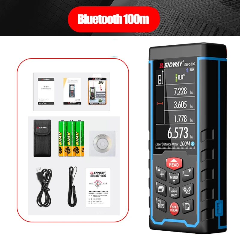 SNDWAY Rechargeable Laser Range Finder Handheld High-Precision Infrared Color Screen Measuring Room Electronic Ruler | Инструменты