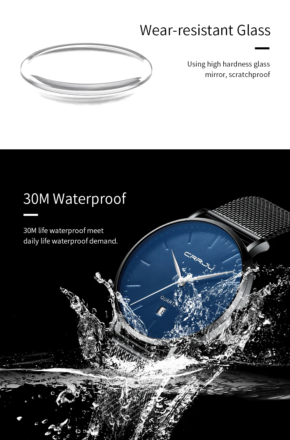 CRRJU новые мужские часы повседневные ультра-тонкие кварцевые часы с сетчатым ремешком модные минималистичные наручные часы с дисплеем даты Relogio Masculino