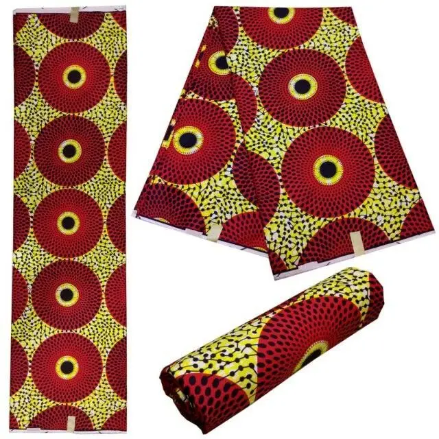 

6 Yards/lot hot sale yellow african real super wax with red round pattern hollandais batik wax fabric for clothes LB2-2