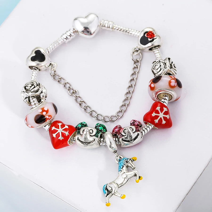 DINGLLY الأزياء الفضة الحصان سباق سحر سوار للنساء الأحمر الحب ميكي الخرز صالح باندورا إسورة عيد الميلاد هدايا