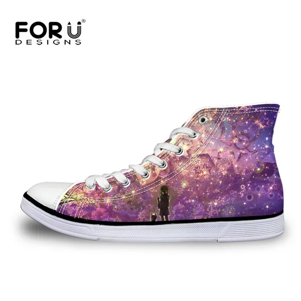 FORUDESIGNS/классическая женская Вулканизированная обувь модная ручная краска художественный дизайн Звездная ночь Высокая парусиновая обувь женская Галактическая обувь на плоской подошве - Цвет: H2350AK