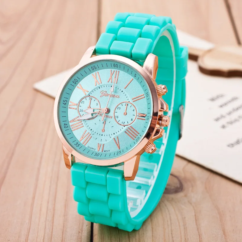 

Hot Sales Geneva Brand Silicone Women Watch Ladies Fashion Dress Quartz Wristwatch Female Watch Clock relogio feminino kol saati