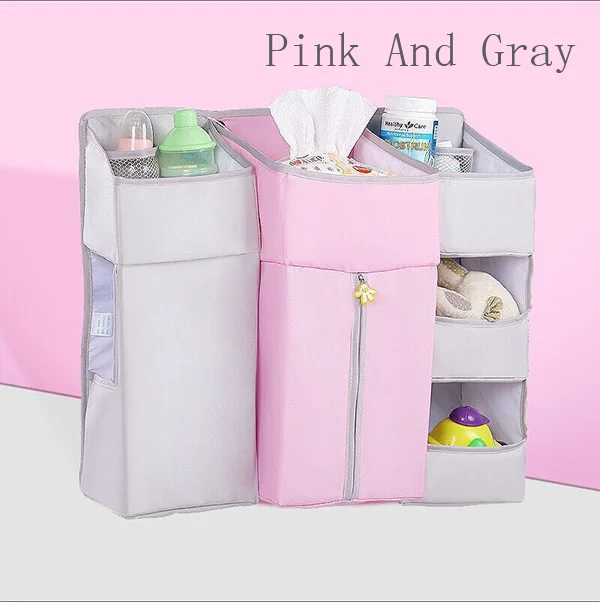 Портативная детская кроватка детская кровать подвесная сумка водонепроницаемый подгузник Органайзер прикроватный детский пеленок сумка для хранения пеленок постельные принадлежности - Цвет: pink and gray