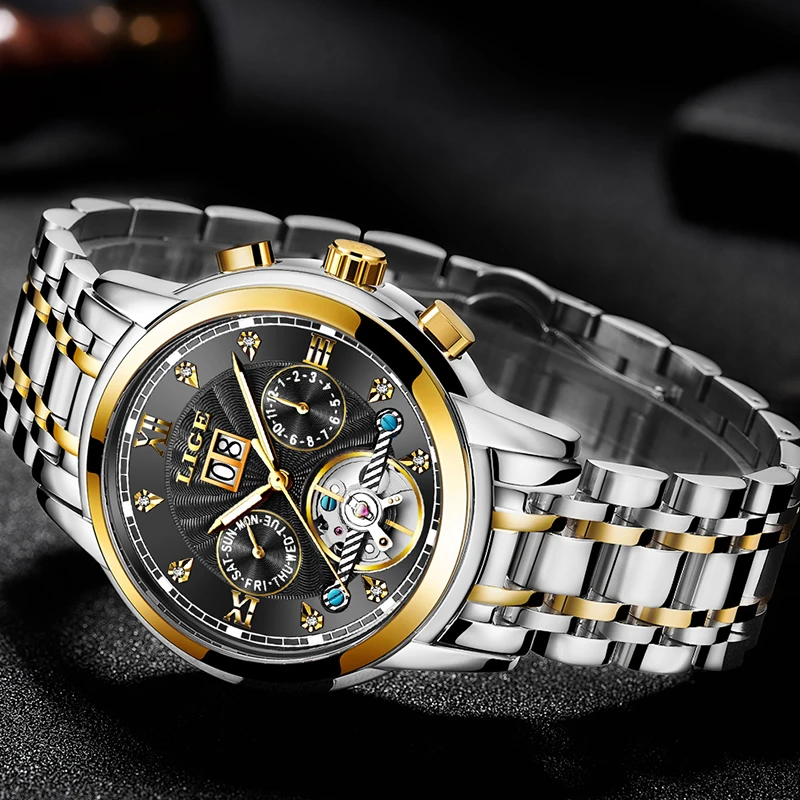 ييج الرجال WatchesTop العلامة التجارية الفاخرة التلقائي ساعات آلية الأزياء الذكور الفولاذ المقاوم للصدأ للماء ووتش الرجال Relogio مسكولين