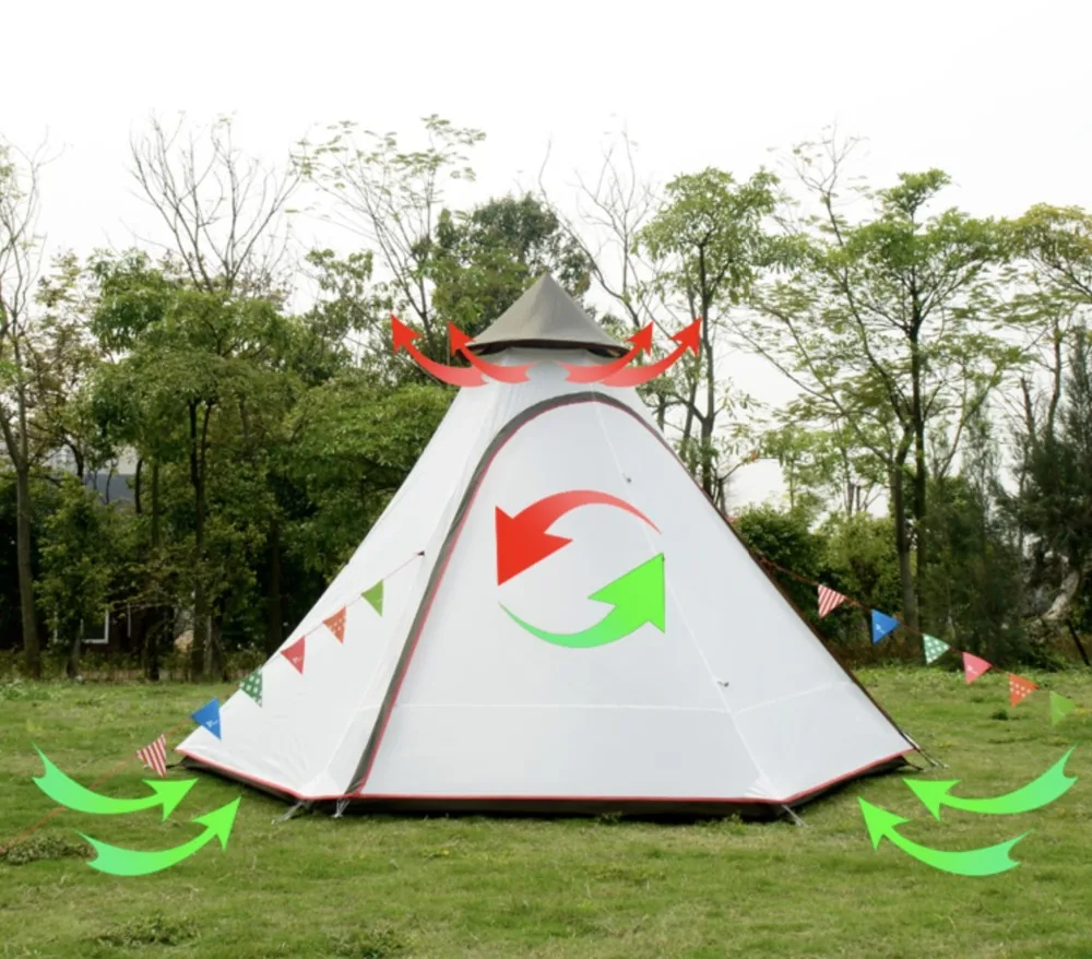 Индийский стиль Пирамида Tipi палатка UNI 10ft двойная дверь водонепроницаемый сетка вигвам Кемпинг роскошный монгольская юрта семья палатка легкий