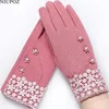 Moda elegante mujer pantalla táctil Guantes invierno Guantes encaje de Cachemira cálido arco dedo completa Guantes de muñeca Guantes regalo 16A-F ► Foto 1/5