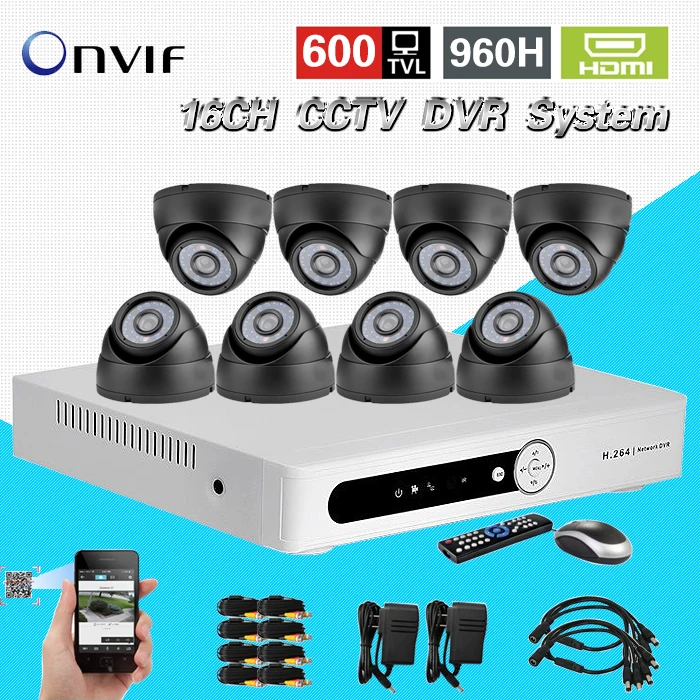 16ch видеонаблюдения DVR в реальном времени записи День Ночь безопасности 600TVL