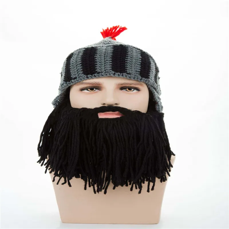 2018 Novelty Knitted Men Caps Autumn Winter Knight Helmet Caps Beard