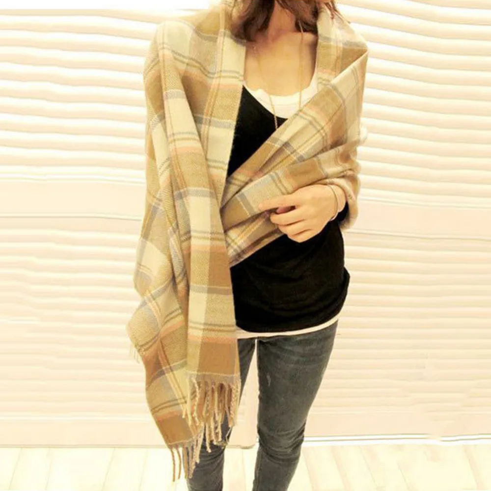 

2017 New Fashion Women Winter Scarf For Women Scarf And Shawl Wrap Warn Scraves With Tassels Solid/ Plaid Blanket Cachecol Hijab