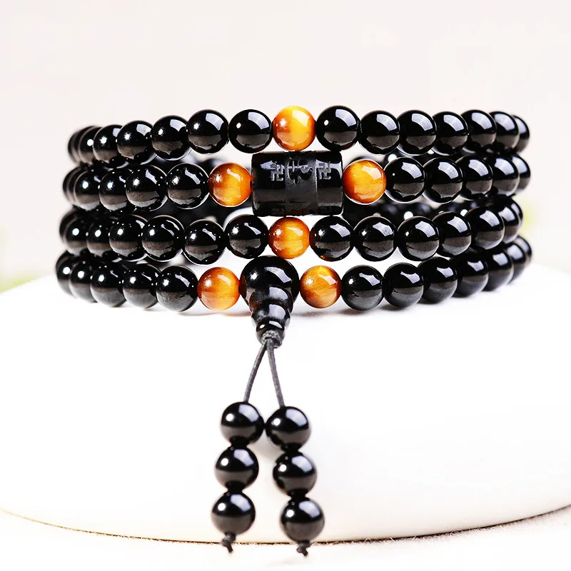 

Black Obsidian Bracelets 6-Words Tiger Eye Multi Layer Buddha beads Prayer Bracelet Women Men Jewelry Dropship