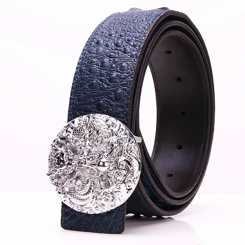 Дизайнерские ремни мужские высокого качества ceinture ремень мужские гладкая Пряжка пояс из крокодиловой кожи - Цвет: blue