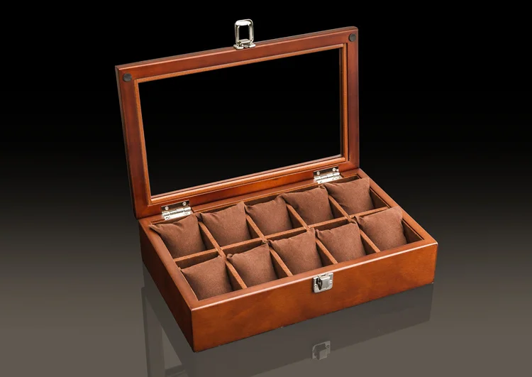10 слотов деревянная коробка для часов чехол кофе механические часы чехол для хранения с стеклянный дисплей часов подарок чехол