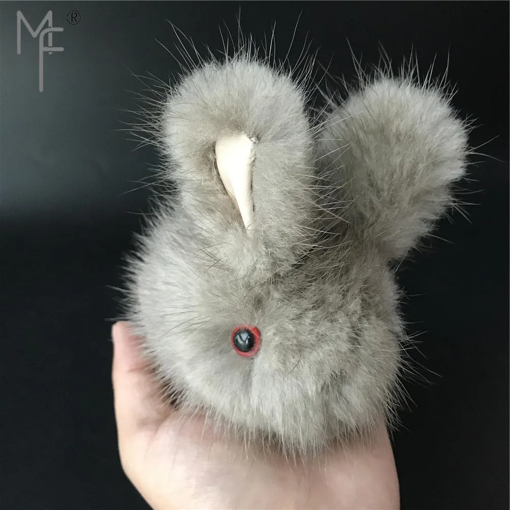 Magicfur Gray Real Mink Fur Rabbit Cute Bunny Doll Keyring Handbag