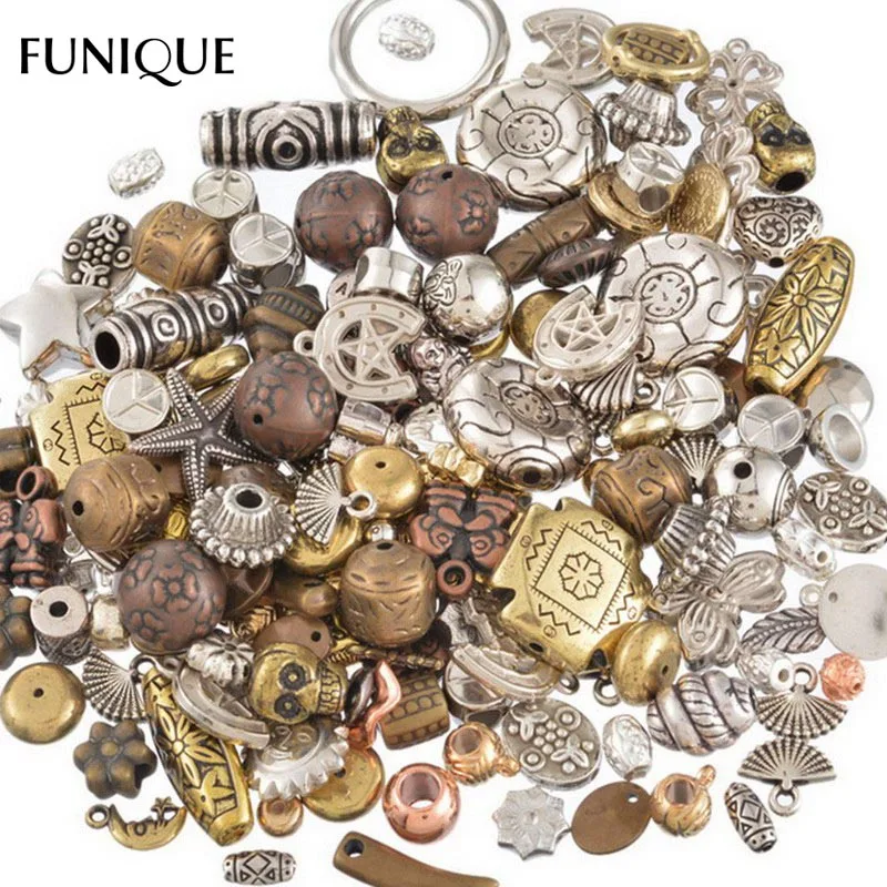 

FUNIQUE 100PCs/Lot Retro Acrylic Beads Flower Multi Pattern Carved Beads Findings For Jewelry Making Fit DIY Women Bracelet 2017