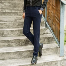 Формальный свадебный мужской высококачественный костюм Брюки Модный приталенный Повседневный бренд бизнес прямое платье брюки черный темно-синий