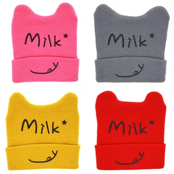 

MIXIU 1pcs Cute "milk"Hat Cartoon Style Knitted Caps Infant Boys Girls New Fashion Baby Headbands Hair Accessories