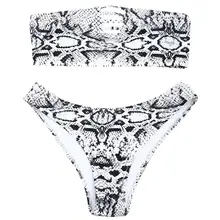 Женский сексуальный бикини с открытыми плечами, без бретелек выдолбленный ободок с ремешками трусики-Тонг с низкой посадкой этнический Ретро Змеиный Печатный купальник