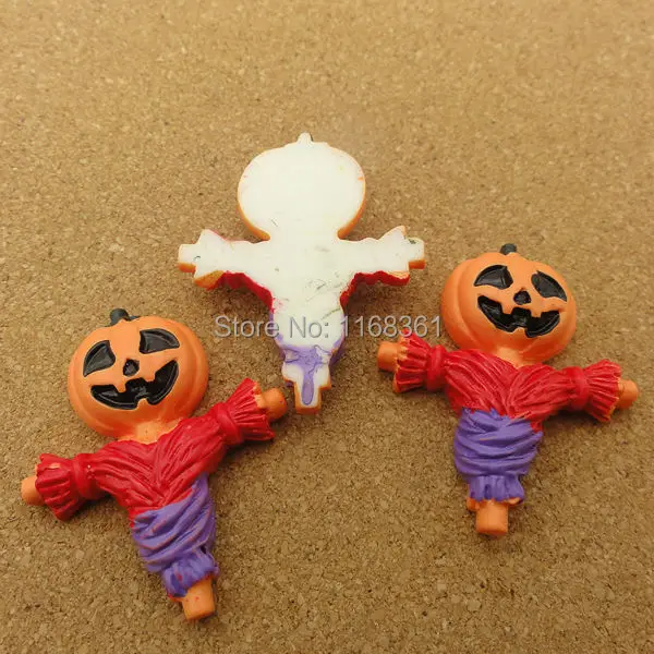 1pcs/lot resin flat back Halloween red scarecrow Pumpkin cartoon 34mm Cabochons Hair Bow Center DIY Christmas decration C115-5