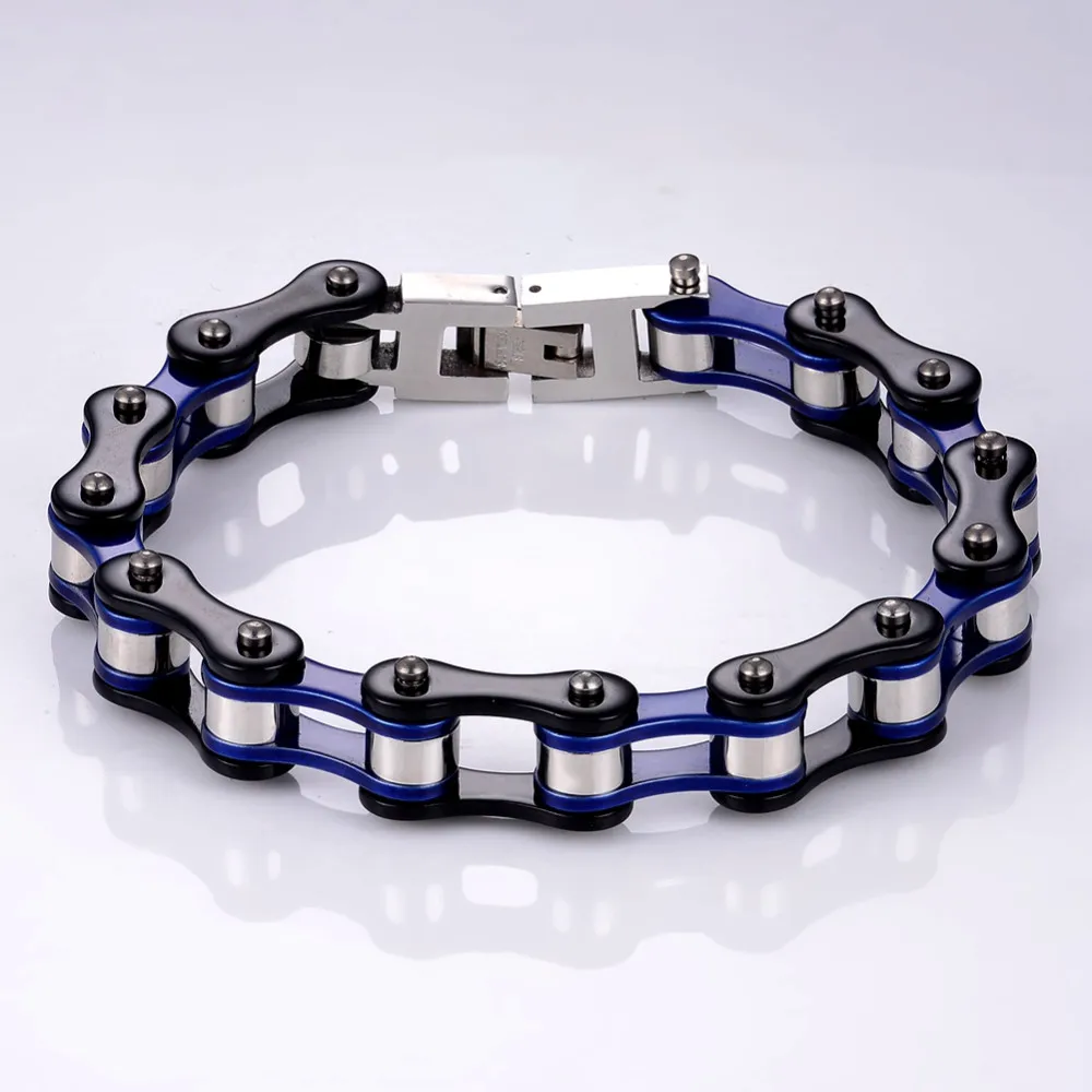 Новый Панк Мода 316L нержавеющая сталь звено цепи небо синий браслет 10 мм для мужчин Байкерская цепочка глубокий черный ювелирные изделия
