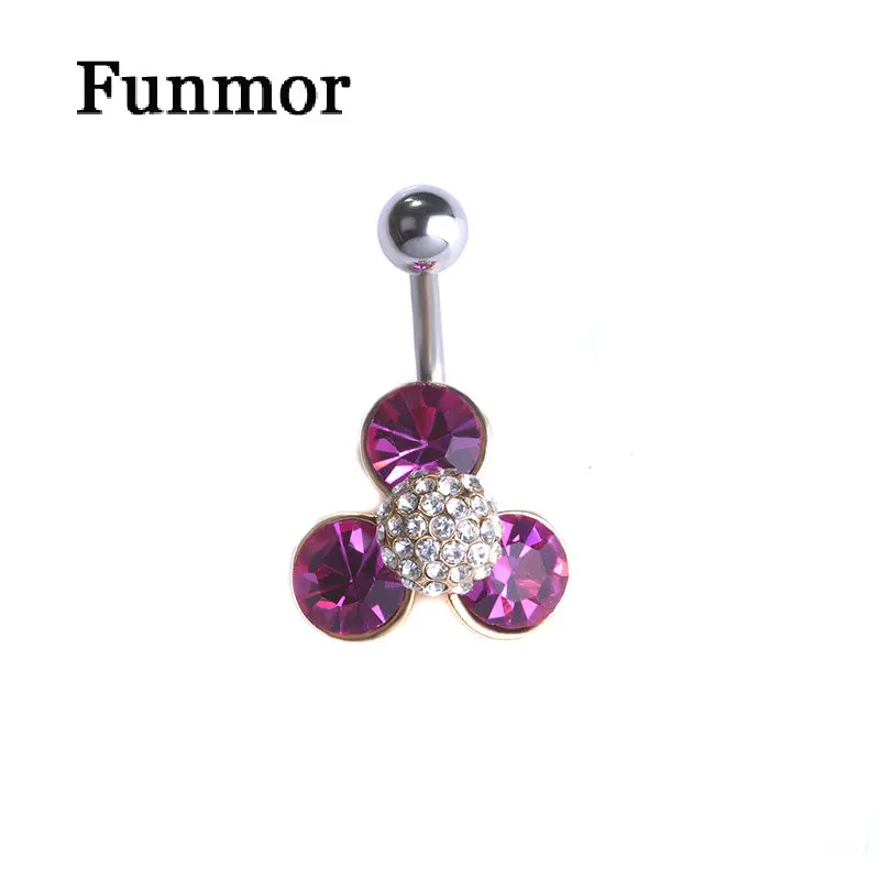 Funmor Simple Pink Round Shape Navel Rings Full Crystal Belly Button