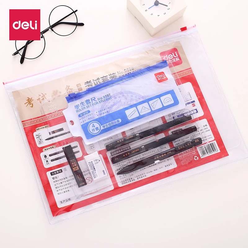 

Deli Pencil Set for --Mechanical Pencils+Pencil Refills+Gel Pens+Erasers+Rulers+File Bag Office School Supplies