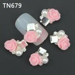 Blueness 10 шт розовые Стразы для ногтей цветы жемчужные ногти прозрачные стразы сплав блестки DIY 3d-украшения для ногтей