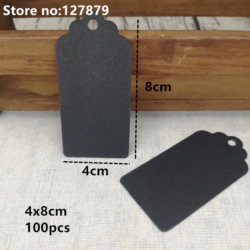 4x8cm 100 шт черные бумажные бирки, крафт-бумага, бирка, голова, этикетка, праздничная заметка, сделай сам, пустая ценная бирка, бирка на день рождения, свадьбу, вечеринку, Подарочная бирка - Цвет: 4x8cm