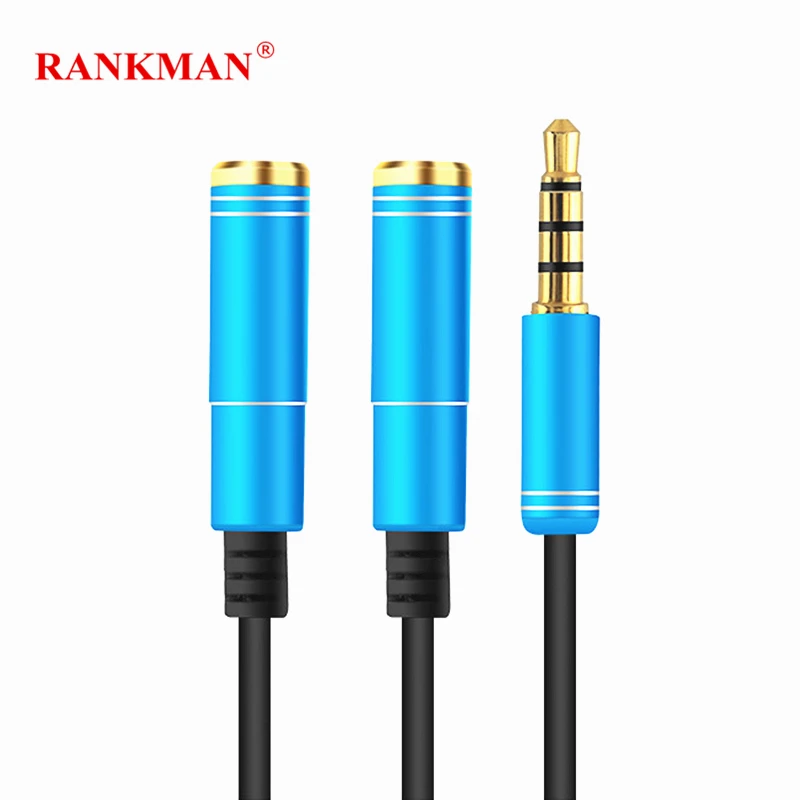Rankman Aux 3.5mm Jack Male to 2 Female Extension AUX Audio Cable Y Splitter for Speaker Phone Car Earphone