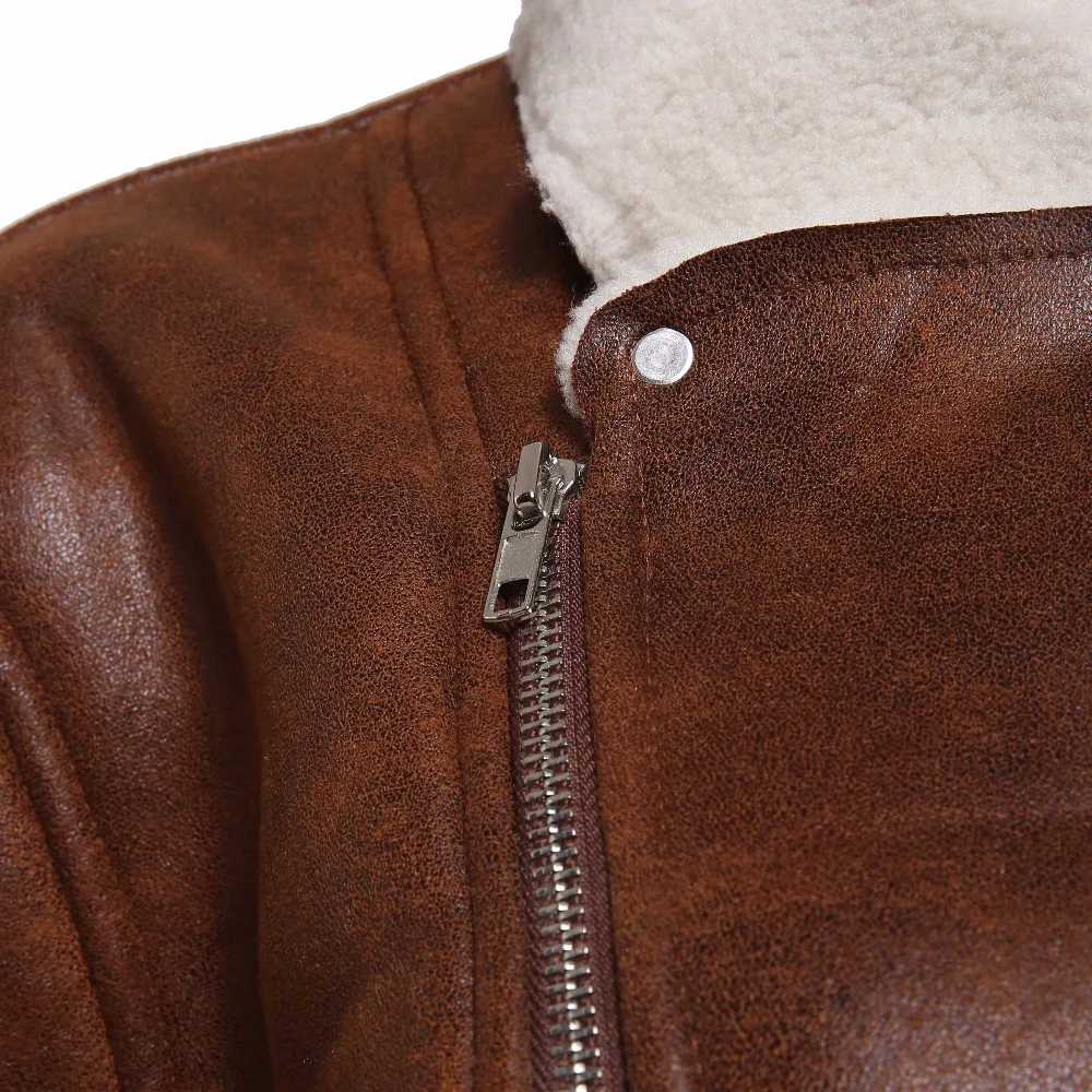 Plusee men faux suede jacket brown winter leather jacket pocket 2018 turn down collar warm jacket outwears S-XXXL