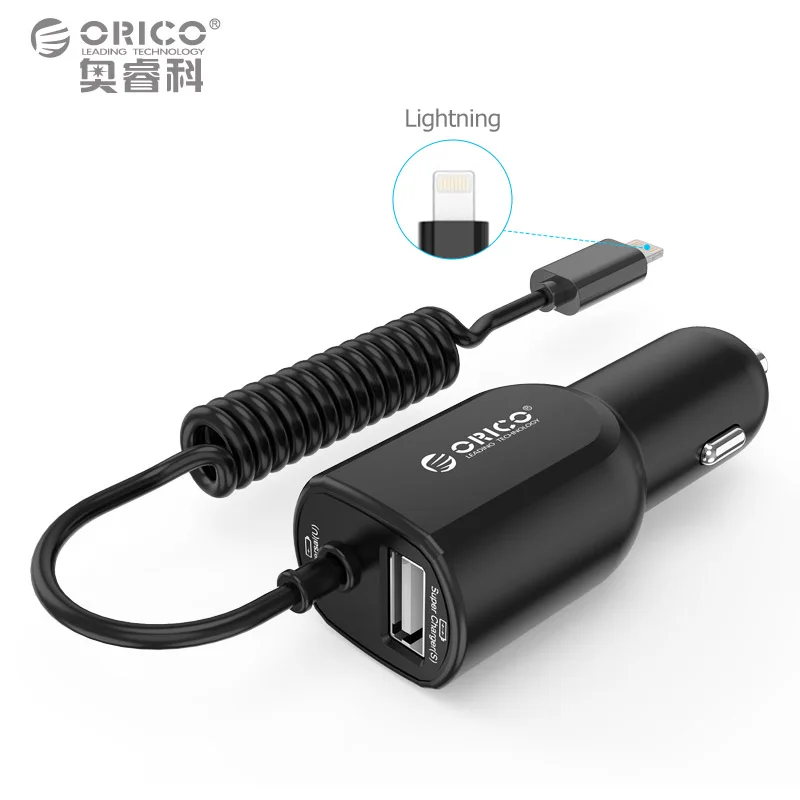  USB Car Charger ORICO 2 Port 5V2.4A*1/5V1.5A*1 USB Charger for Ipad/Iphone Samsung HTC LG Sony Android and more 