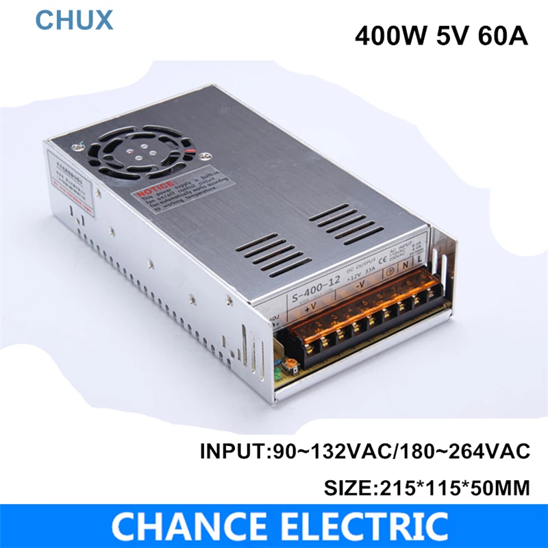 

Best quality 5V 60A 400W Switching Power Supply Driver for LED Strip AC 100-220V Input to DC 5V
