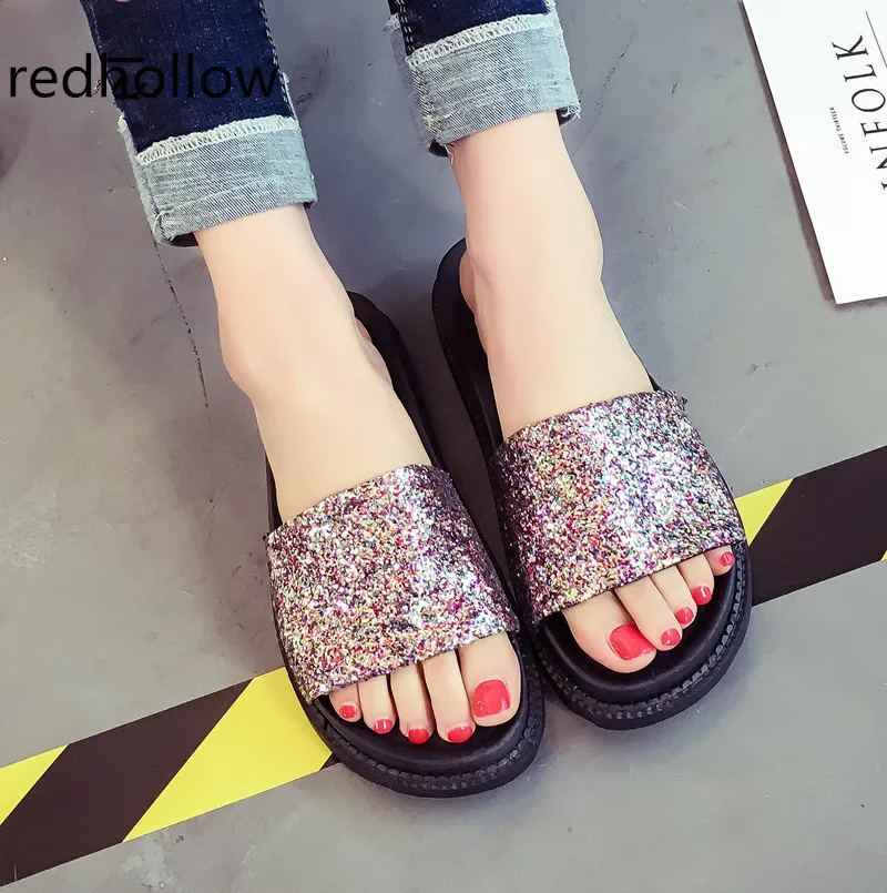 

Summer Slippers Women's Casual Shoes Platform Slides Slip On Beach Sandals Ladies Shoes Fashion Bling Slippers Home Slippers