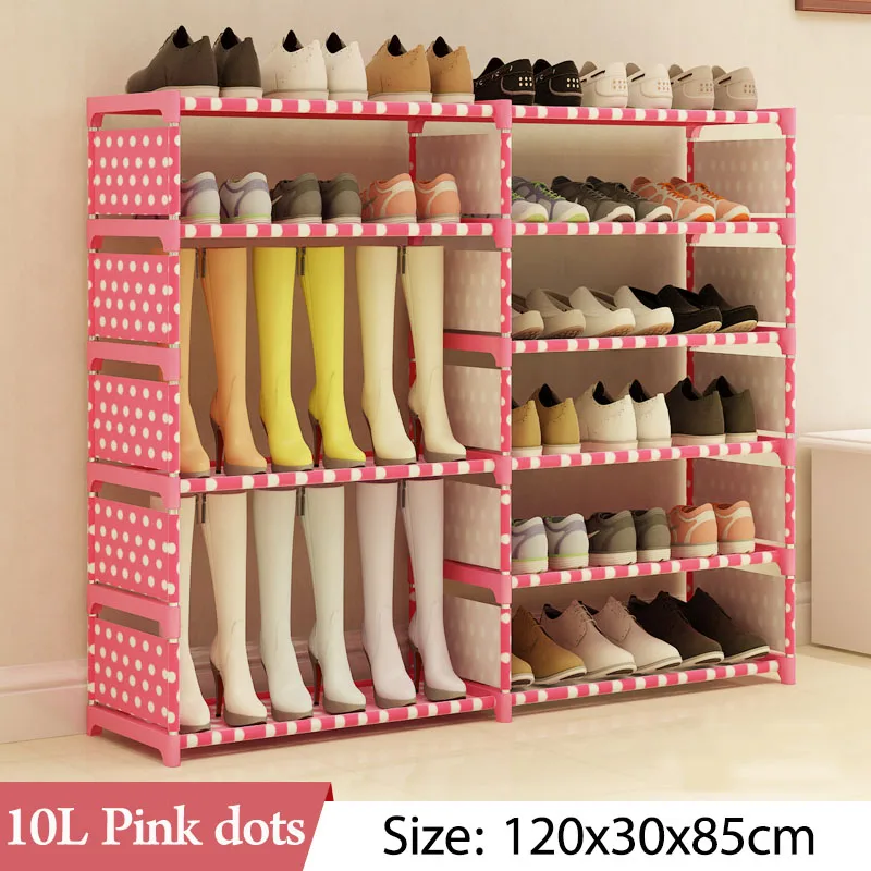 Двухрядная полка для обуви из нетканого материала, шкаф для обуви, домашняя мебель для гостиной, органайзер для обуви, шкаф для хранения - Цвет: 0406L Pink dots