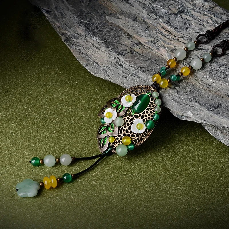 Желто-зеленые цветы модные натуральные камни винтажное ювелирное ожерелье, новое этническое ожерелье с цветами авантюрина