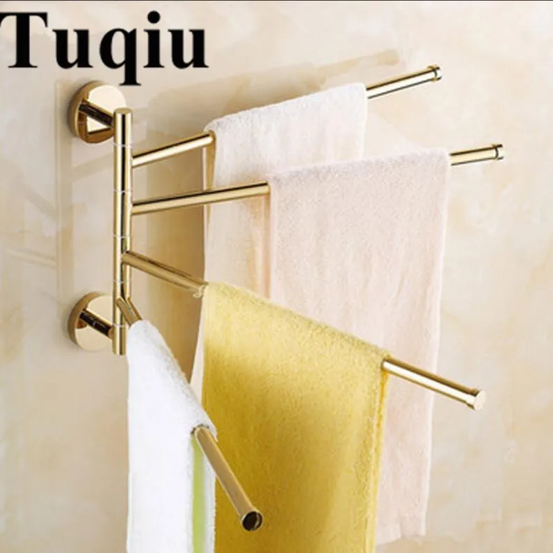 New and brief 2-4 Swivel Towel Bars Copper Wall Mounted Bathroom Towel Rail Rack Gold Bathroom Towel Holder Towel Hanger
