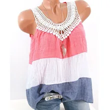 Лето поп Стиль повседневные свободные О-образным вырезом Цветочные выдалбливают Лоскутная футболки Для женщин без рукавов футболки плюс Размеры 4XL 7Q1414