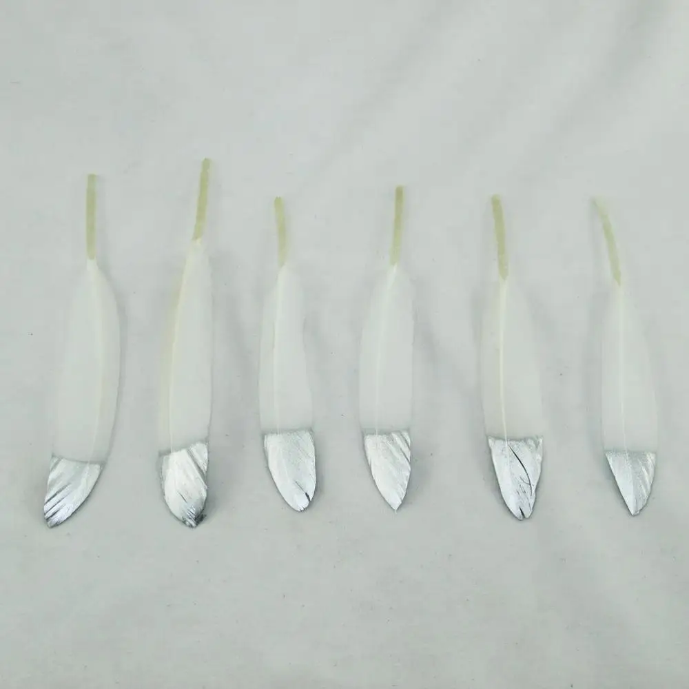 white silver 10 шт. высокое качество печатное перо 10-15 см золото серебро перо натуральный 4-6 дюймов DIY Ловец снов домашнее украшение - Цвет: white silver