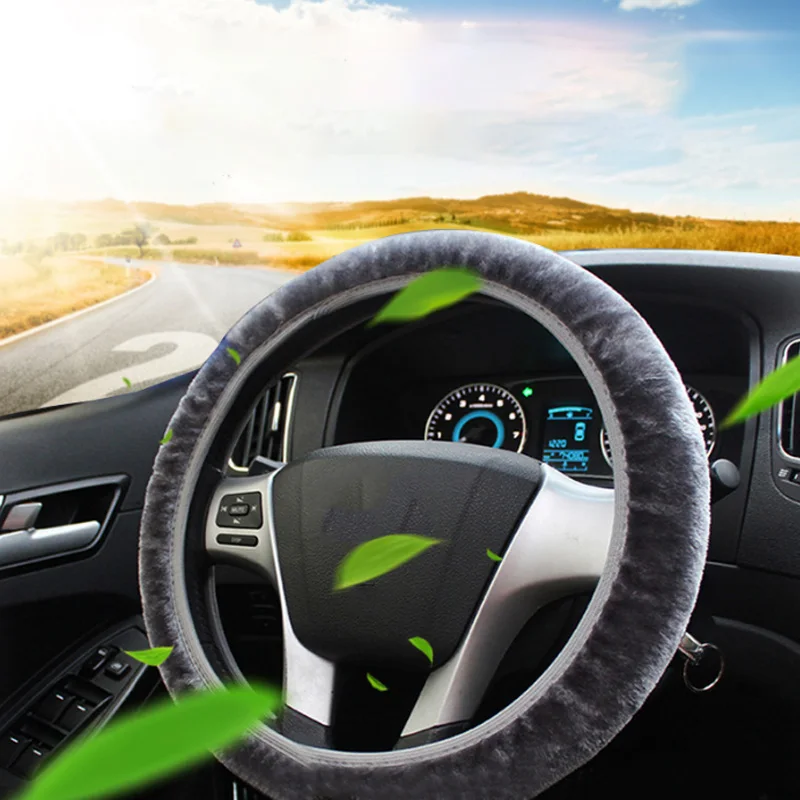 38cm New Plush Telescopic Steering Wheel Cover Car Universal Handle