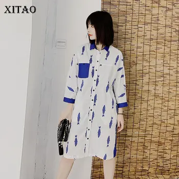 

XITAO Street Straight Dress Women Korea Fashion New Turn Down Collar Pocket Wild Joker Single Breasted Elegant 2019 WLD2306