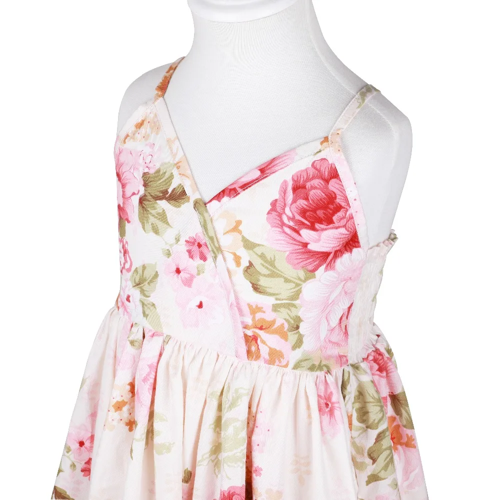 Flofallzique платье с цветочным узором для девочек Лето г. Роза цветочный принт дизайн Одежда малышей спинки Свадебная вечеринка