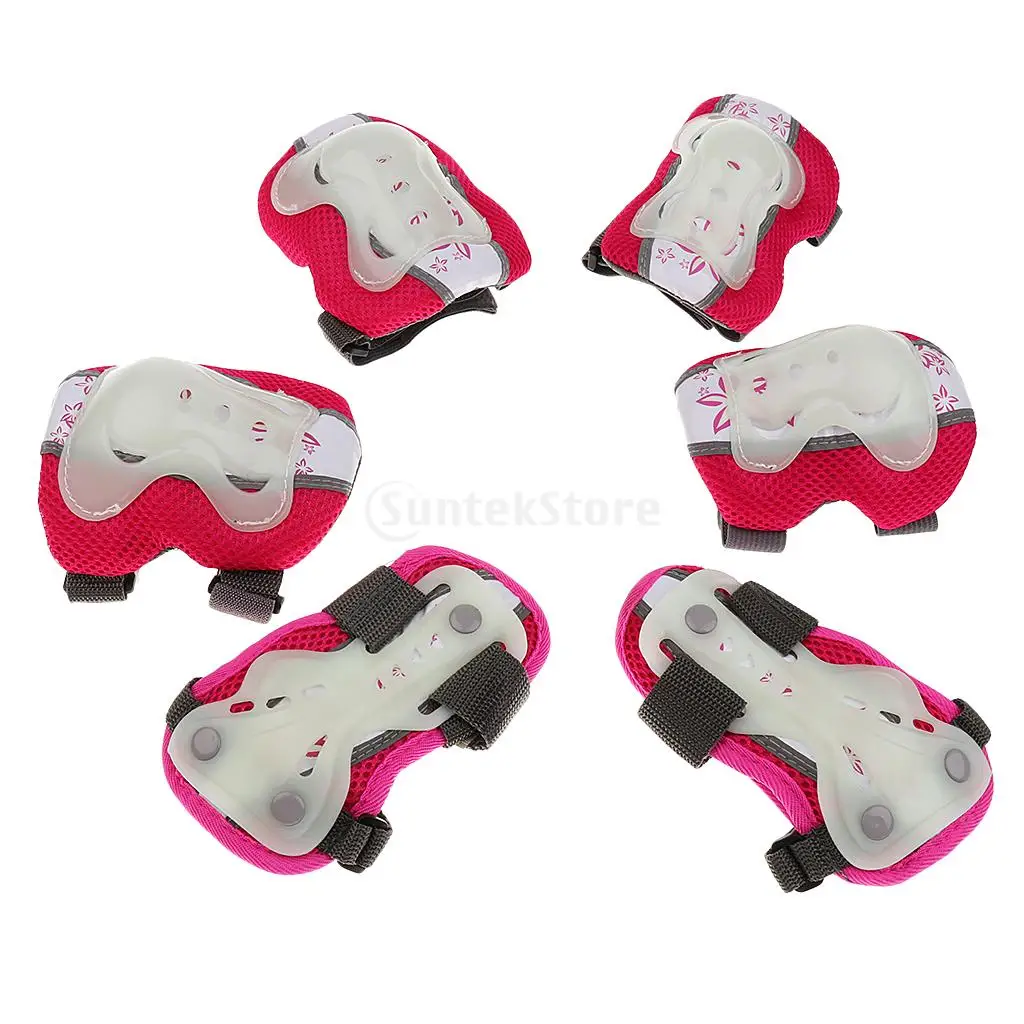 6 Pieces Kids Boy Girl Glow in the Dark Elbow Wrist Knee Pad Protector for Roller Skating Bike Scooter Cycling Skateboard