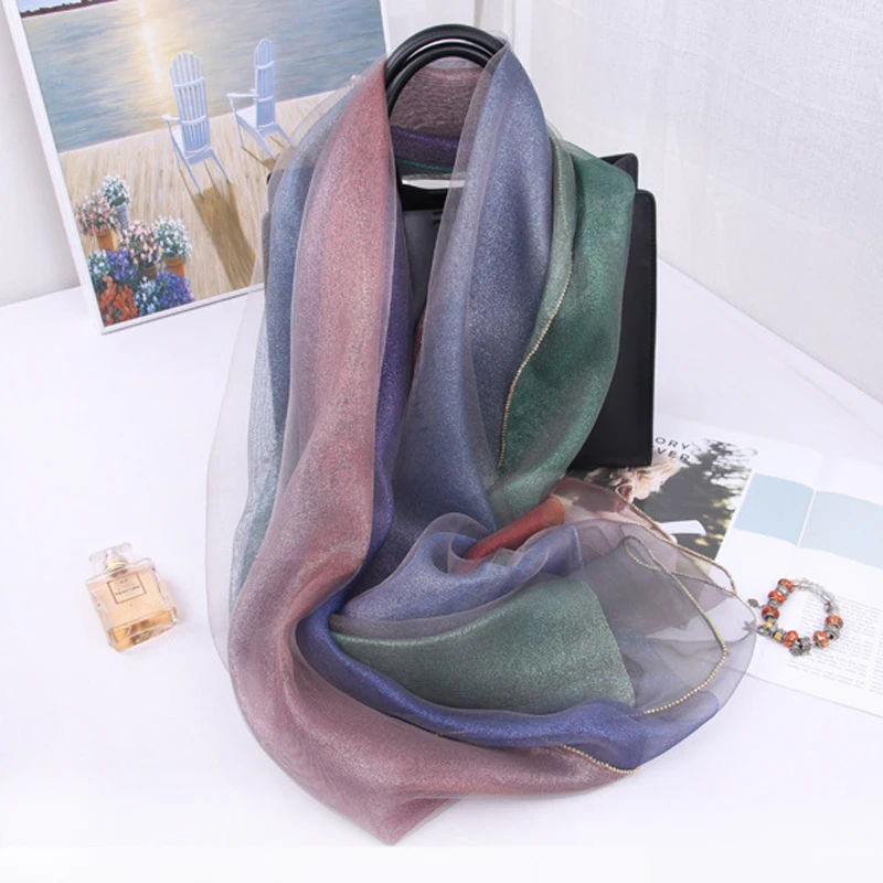 Для женщин шарфы для Двусторонний Шелковый мягкий длинный широкий шарф с бусины Новинка 2019 года дамы шаль