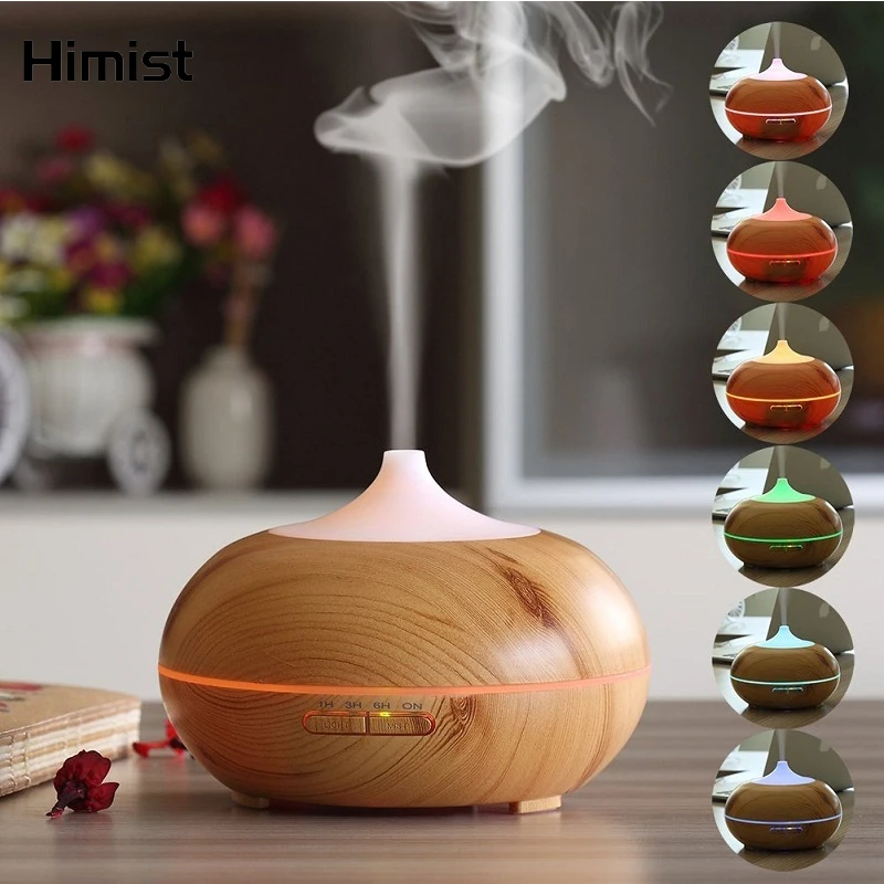 

300ml Aromatherapy Oil Diffuser Air Humidifier Wood Grain 4 Time Set Ultrasonic Cool Mist Aroma Diffuser LED Light humidificador