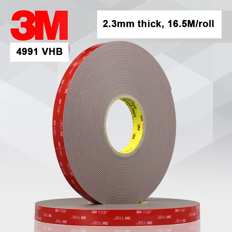 

3M VHB tape 4991 Double Sided Adhesive Acrylic Foam Mounting Tape Gray 2.3mm Thickness 8/10/15mm width 16.5 meters length