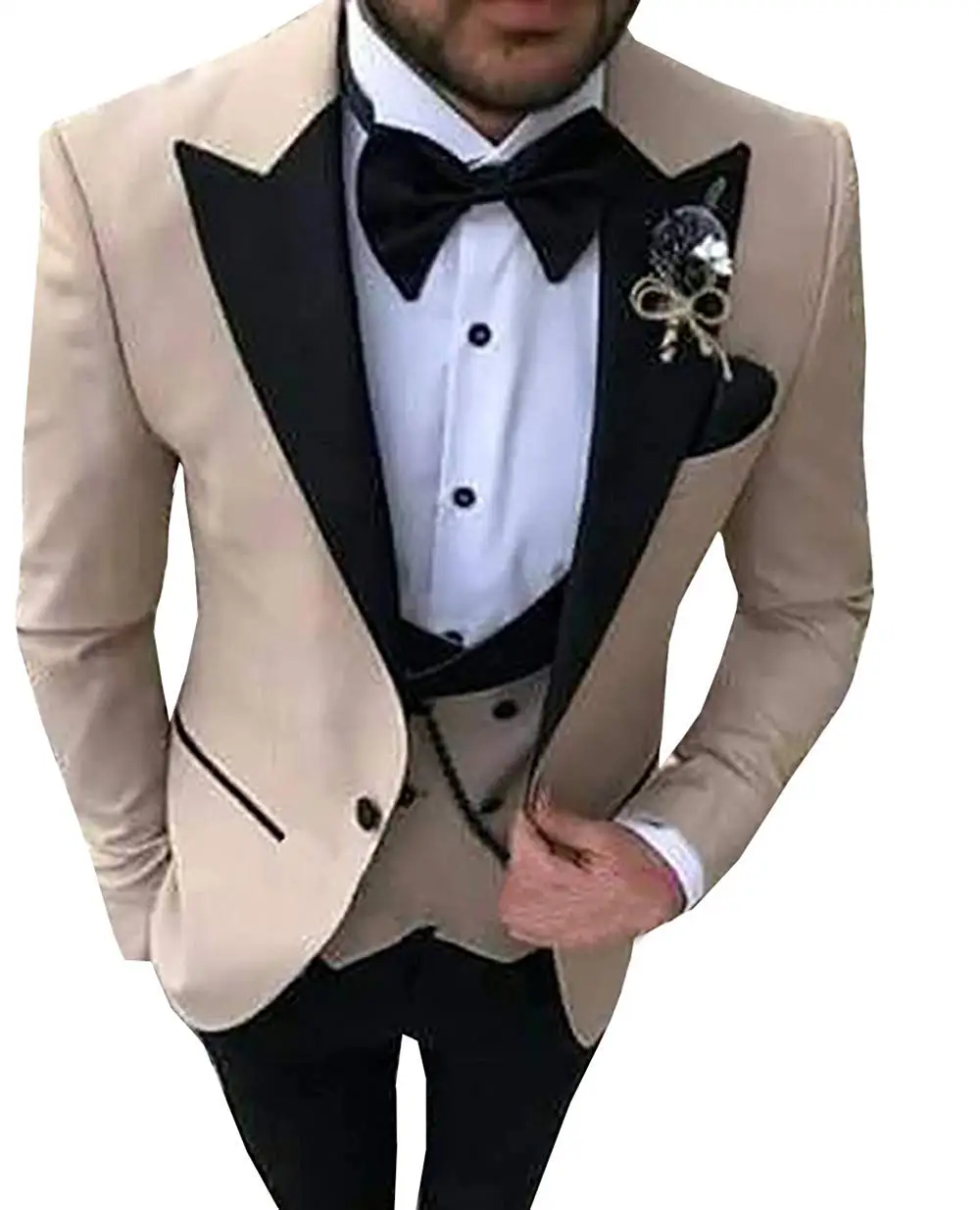 Men Suits 3 Pieces Slim Fit Casual Business Groomsmen Grey Green champagne Lapel Tuxedos for Formal Wedding(Blazer+Pants+Vest)